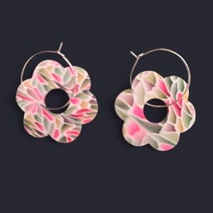 Pink & Green Floral Hoop Drop Earrings